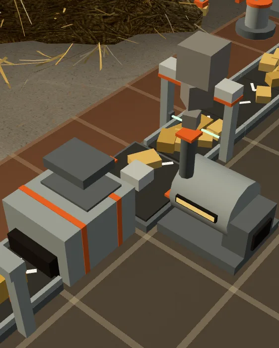Rakes, belts, a scanner and a press around the pile